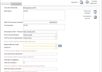 Application de gestion de demandes de modifications